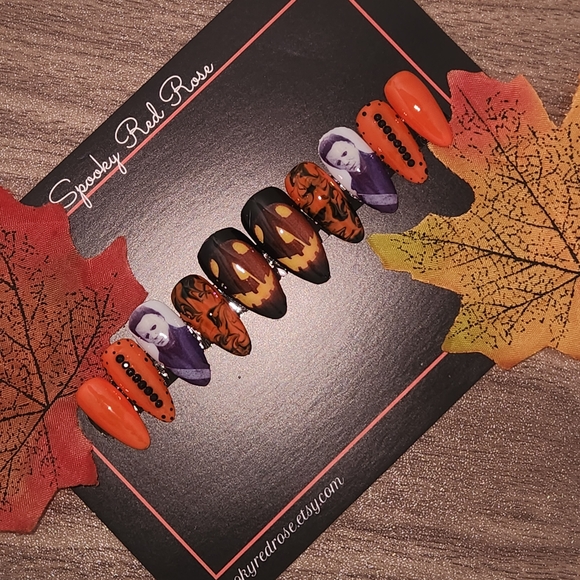Halloween dark horror handpainted press on nails size Large - Picture 1 of 2